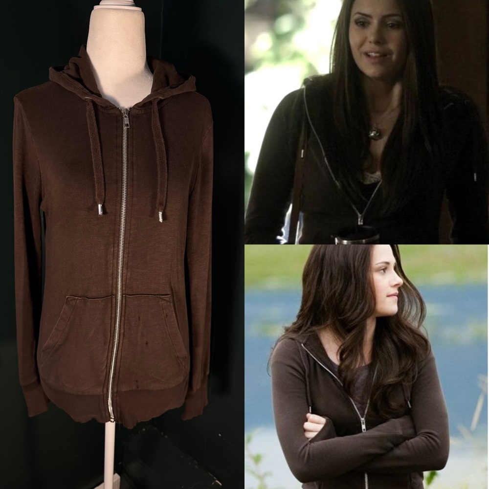 RARE • Brown H&M Zip Up Hoodie • ASO Elena Gilbert and Bella Swan